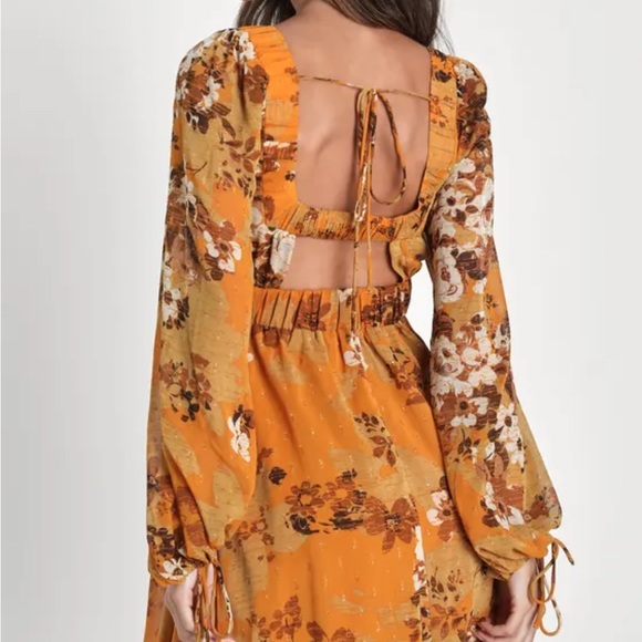 Lulu’s Gorgeous Vibe Yellow Floral Print Babydoll Mini Dress - Picture 3 of 7